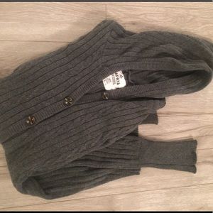 Gray button up hooded cardigan